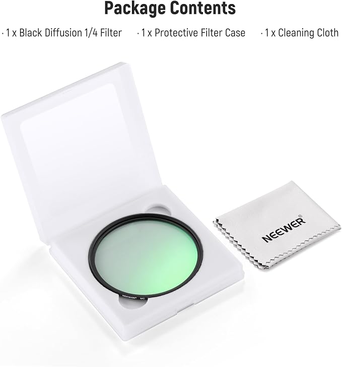 NEEWER 46mm Black Diffusion 1/4 Filter Dreamy Soft Cinematic Camera Lens Effect - Image 8