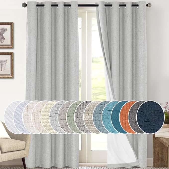 PrinceDeco 100% Blackout Curtains 108 Inches Long 2 Panels Set Burlap Vintage by PrinceDeco