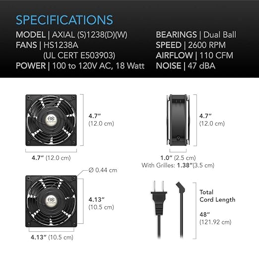 AC Infinity AXIAL S1225D, Dual 120mm Muffin Fan - Image 6
