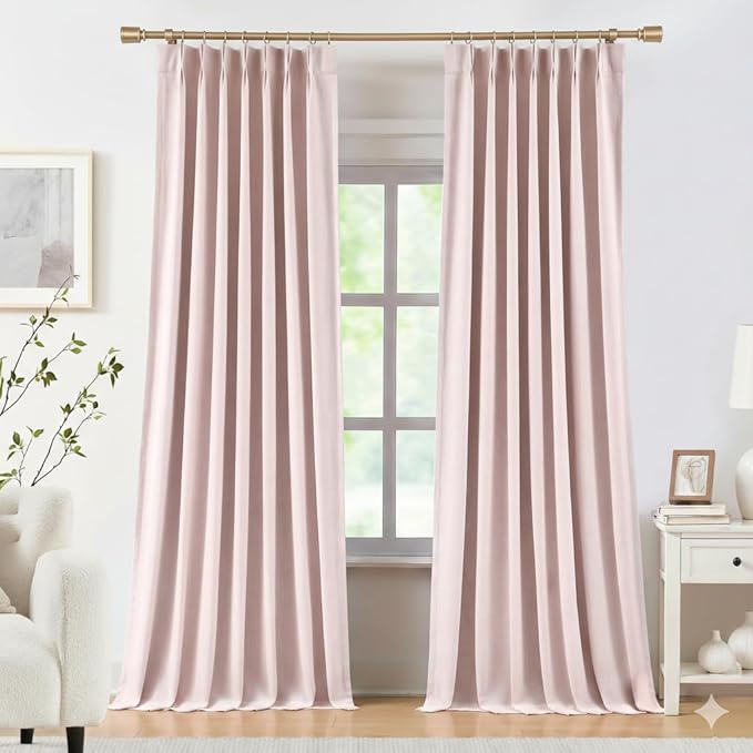 Kayne Studio Soft Pink Pinch Pleated Full Blackout Curtains 102", Linen Blend - Image 7