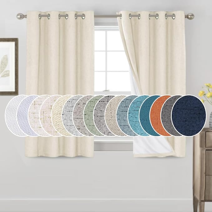 PrinceDeco Linen Black Out Curtains 54 Inches Long 100% Blackout Curtains by PrinceDeco
