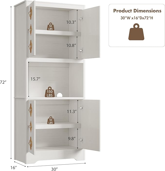 Garvee 72" Tall Pantry Cabinet, Kitchen Hutch Storage Cabinet - Image 6
