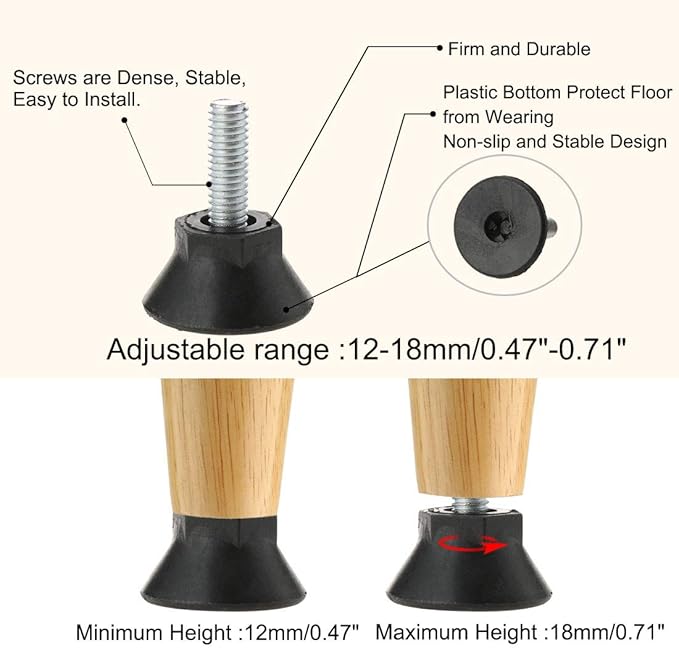 uxcell M6 x 18 x 25mm Screw on Furniture Glide Leveling Feet Adjustable Leveler - Image 4