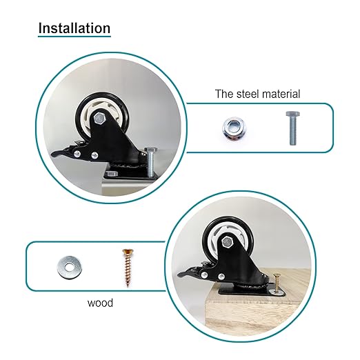 Caster Wheels - 3 Inch Casters Set of 4 Heavy Duty, BOSGEOT Locking Industrial - Image 6