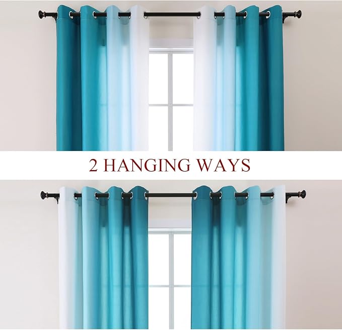 L.Z.E Teal and White Ombre Privacy Curtains 63 Inch Length 2 Panels Set Teal - Image 2