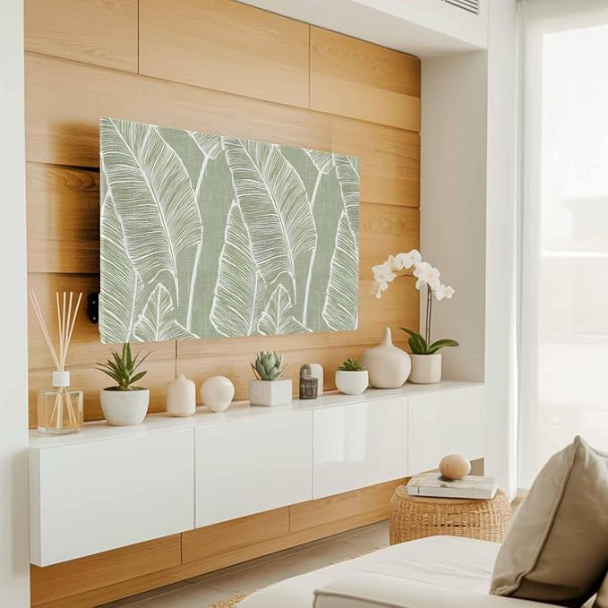Tropical Plants Palm Leaf Indoor TV Cover, Elastic TV Screen Protector Retro - Image 3