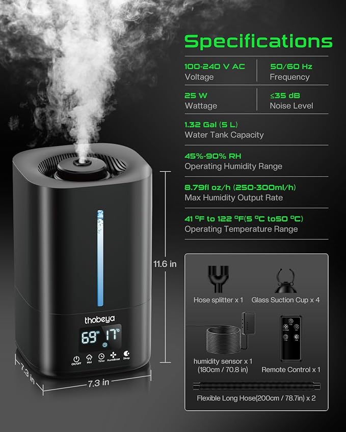 1.32 Gal / 5L Reptile Humidifier Fogger, Timer Function, Humidifier - Image 3