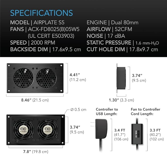 AC Infinity AIRPLATE S5, Quiet Cooling Fan System 8" - Image 6