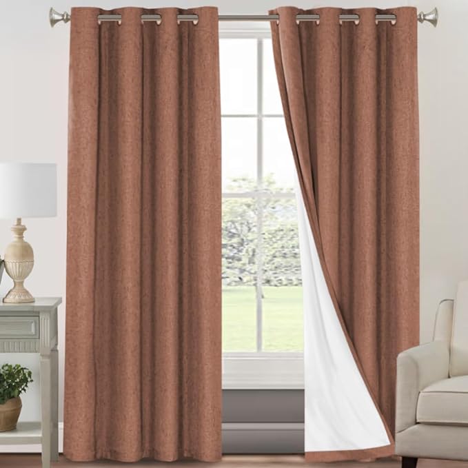 PrinceDeco Linen 100% Blackout Curtains 84 Inches Length 2 Panels Set Grommet by PrinceDeco