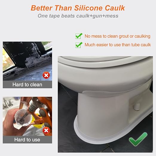 White Caulk Tape Waterproof Self Adhesive, Toilet & Bathtub Sealant Strip - Image 5