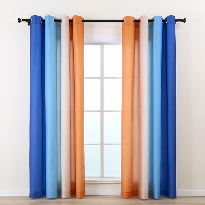 L.Z.E Navy Blue Orange Ombre Privacy Curtains 96 Inches Long by LZE