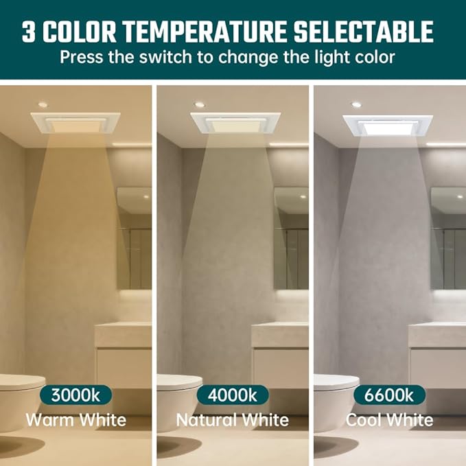 Bathroom Exhaust Fan with Light, 12 INCH, Upgraded Quiet Square Vent Fans with - Image 3