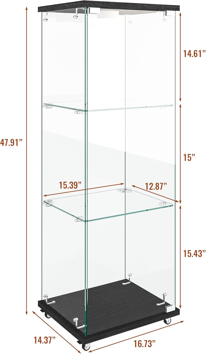 Yoluckea 3-Shelf Glass Display Cabinet - Image 2