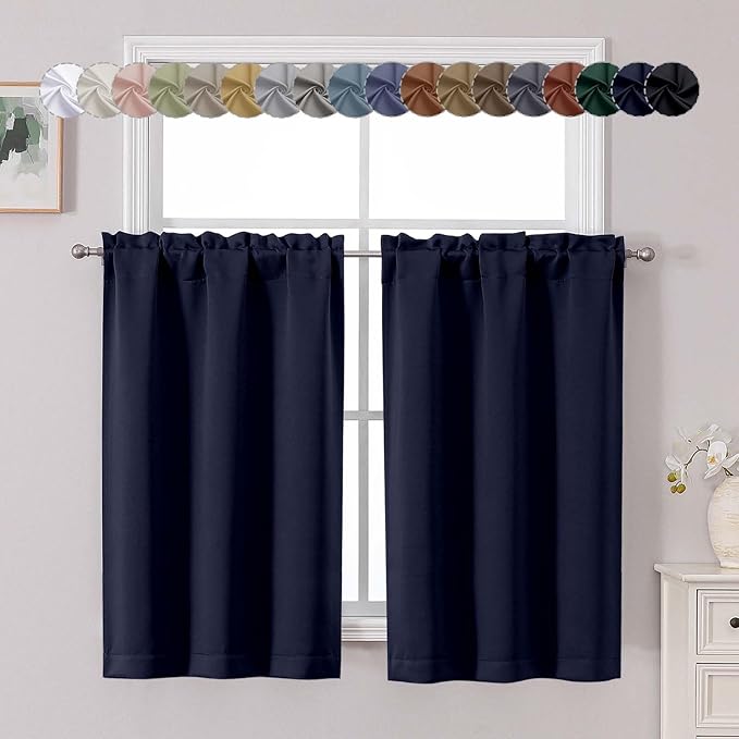 Chyhomenyc Navy Blue Short Blackout Curtains 45 Inch Length, Small Kitchen by Chyhomenyc