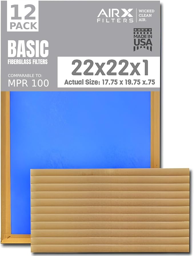 22x22x1 Air Filter Comparable to MPR 100 Basic Economy Furnace Filters by AIRXFILTERSWICKEDCLEANAIR