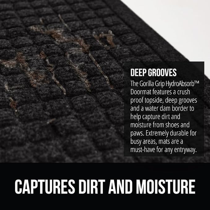 GORILLA GRIP Front Door Mat, 35x23 Black, Indoor Outdoor Ultra Absorbent - Image 4