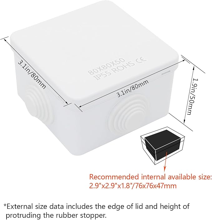 LeMotech Junction Box, ABS Plastic IP55 Water Resistant and Dustproof, - Image 2