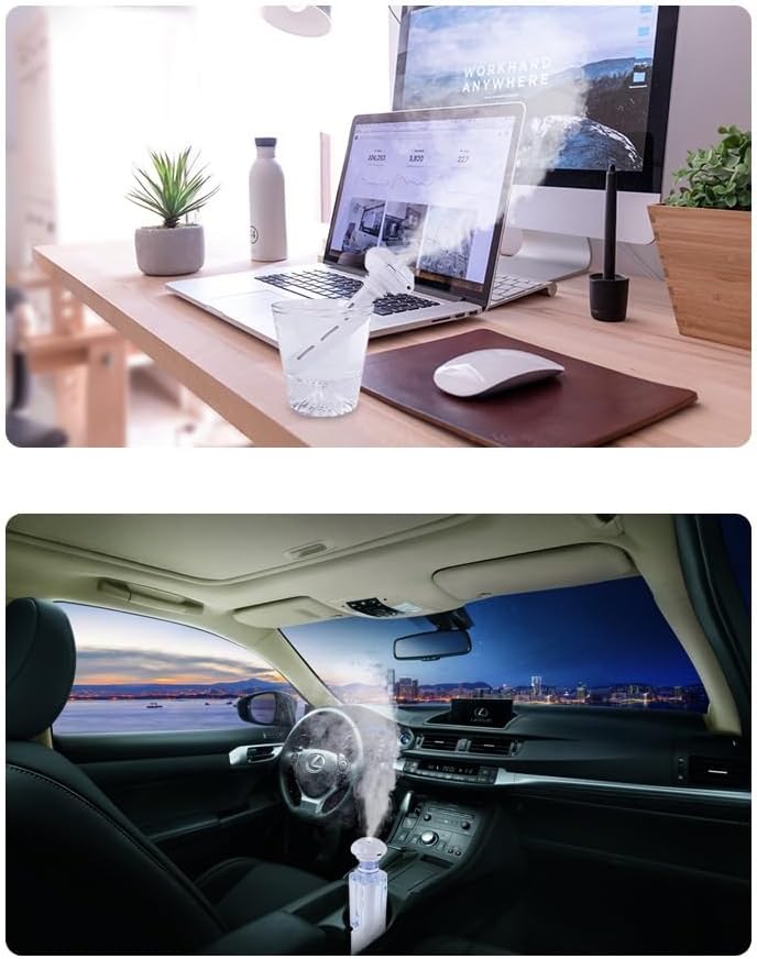 White Portable Mini Humidifier, Water bottle USB Cool Mist Small Humidifier - Image 2