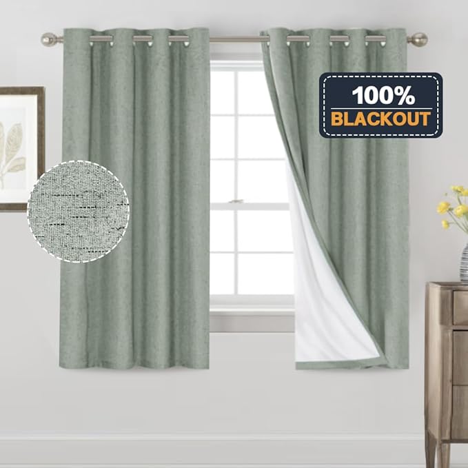 PrinceDeco Blackout Curtains 63 Inch Length 100% Blackout Linen Curtains - Image 6