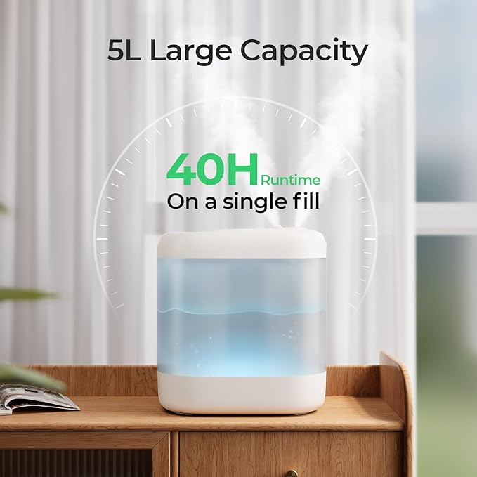 Homvana Humidifiers for Bedroom, 5L Super Easy to Clean Top Fill Auto Adapt - Image 6