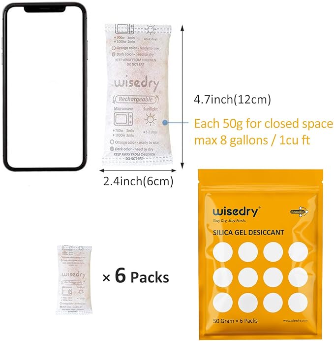 wisedry 50 Gram Rechargeable Silica Gel Desiccant Packets Fast Reactivate - Image 6