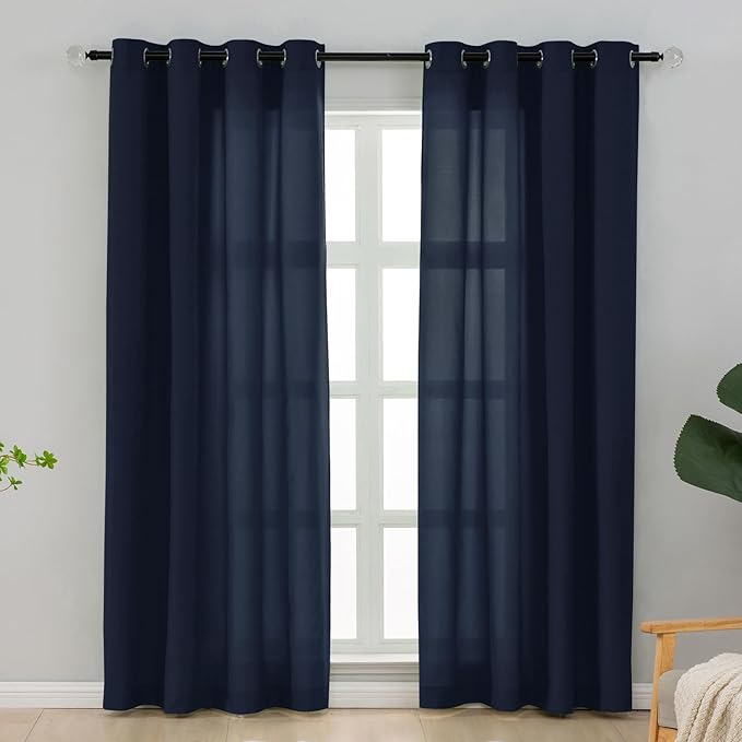 L.Z.E Privacy Curtains 96 Inches Long 2 Panels Set, Dark Blue Non-See-Through by LZE