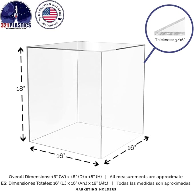16" x 16" x 18" Clear Acrylic Display Box No Lid Versatile Square Plexiglass - Image 6