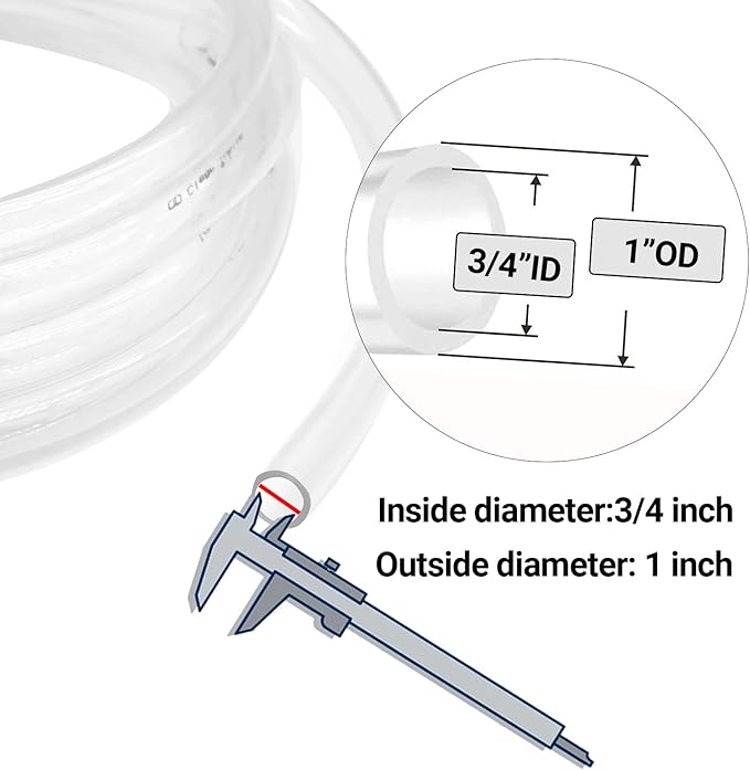 Clear Vinyl Tubing 3/4" ID × 1" OD -25 Ft 30PSI, Flexible Plastic Tubing - Image 2