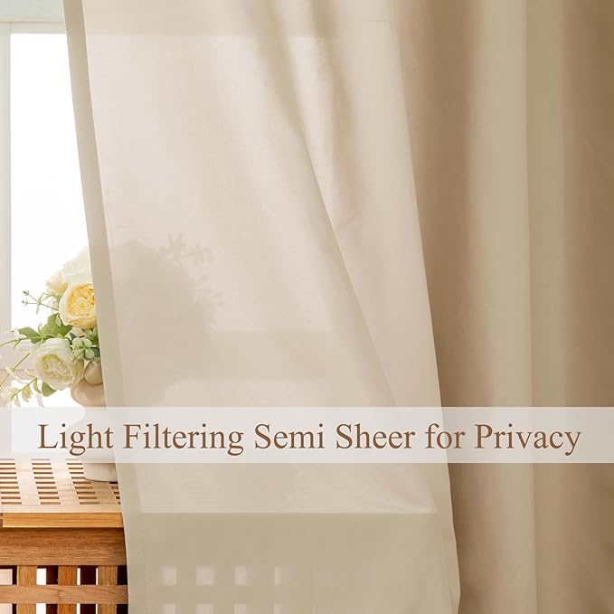 L.Z.E Light Filtering Curtains 72 Inch Length 2 Panels Set Beige Privacy - Image 3