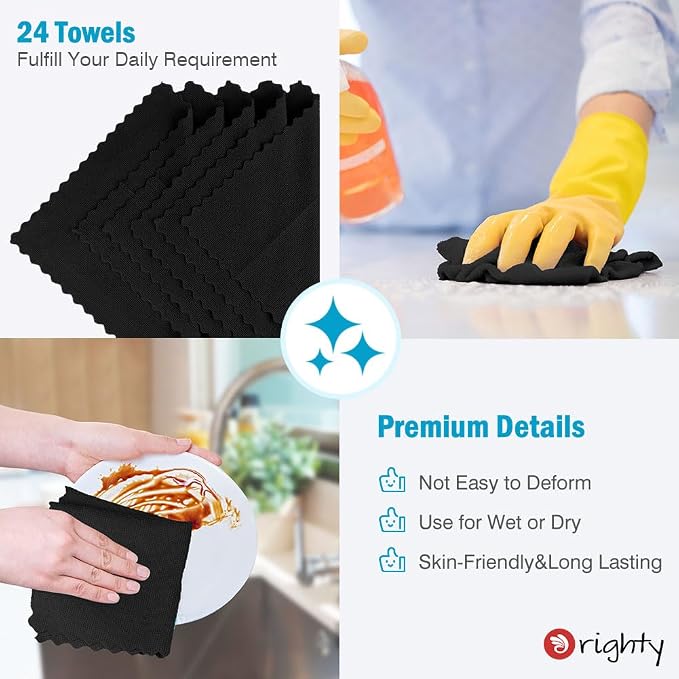 Orighty Black Microfiber Cleaning Cloth, 24 Pack Highly Absorbent Cleaning Rags - Image 5