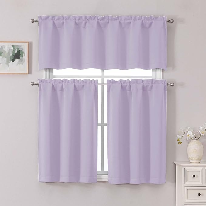Chyhomenyc Short Lilac Curtains 45 Inch Length, Small Light Purple Curtain Rod - Image 2