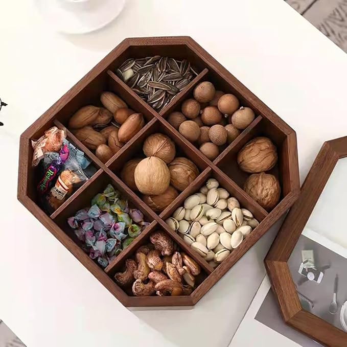 Show Box 9 Compartments Snack Storage Box Container Solid Black Walnut Wood - Image 3