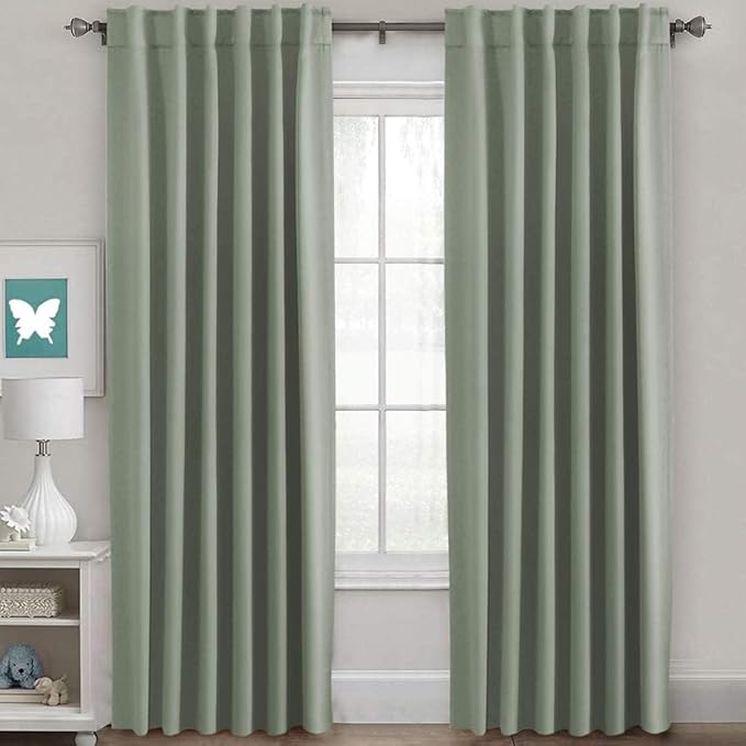 H.VERSAILTEX Back Tab Sage Green Curtains 90 Inch Long - Image 2