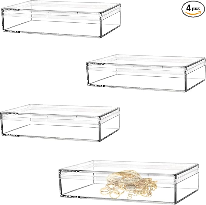 Clear Acrylic Box with Lids, 4 Pack 4.3x2.7x1 Inch Plastic Square Cube Candy by LOVPLAY