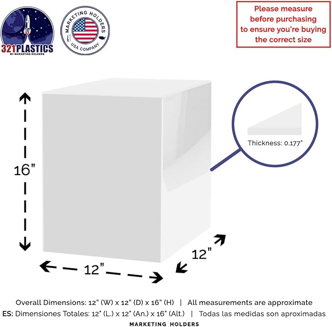 12" x 12" x 16" White Acrylic Display Box - Image 6
