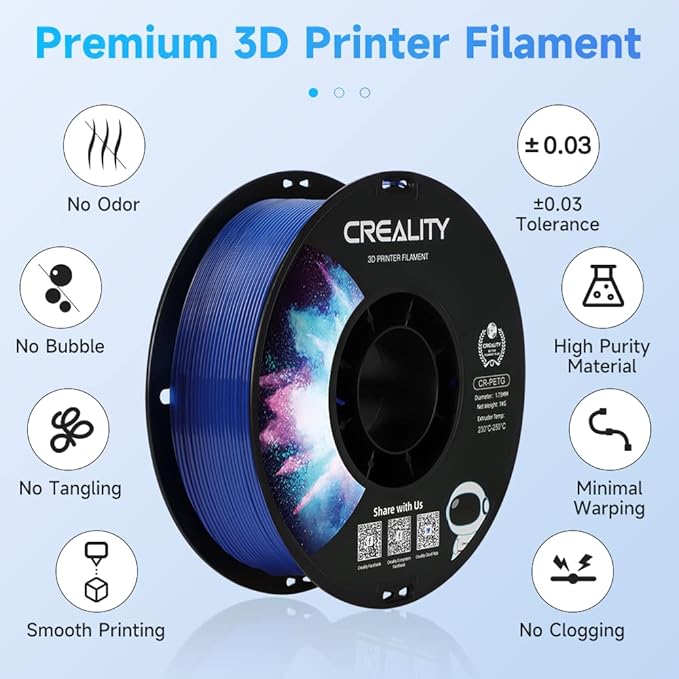 Creality PETG Filament 1.75mm Transparent Blue, 3D Printer Filament No-Tangling - Image 2