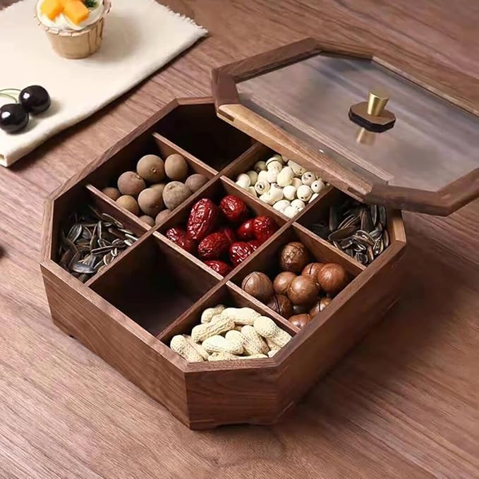 Show Box 9 Compartments Snack Storage Box Container Solid Black Walnut Wood - Image 2