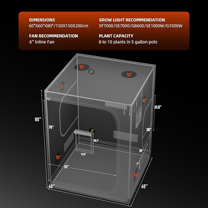 Spider Farmer 5x5 Grow Tent 2025 New, 1680D Thicken Mylar Canvas, - Image 8