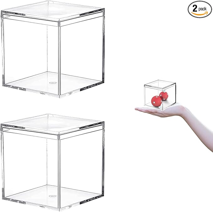 Small Acrylic Box Clear Square Cube 2 Packs Plastic Display Boxes by KissYou