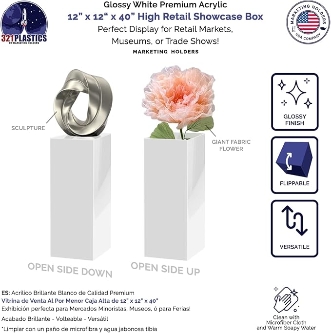 Marketing Holders Acrylic Display Riser Box White Pedestal 12" x 12" x 40" No - Image 2