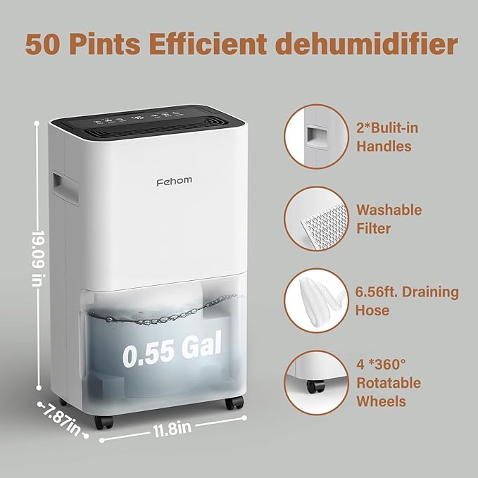 Fehom 4500 Sq. Ft Dehumidifier for Home Basements Bathroom Bedroom Continuous - Image 4