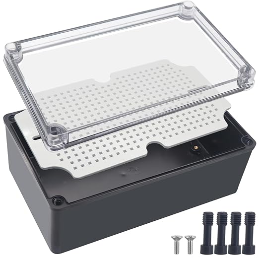 Junction Box, IP67 Waterproof ABS Black Project Box Clear Cover by Otdorpatio
