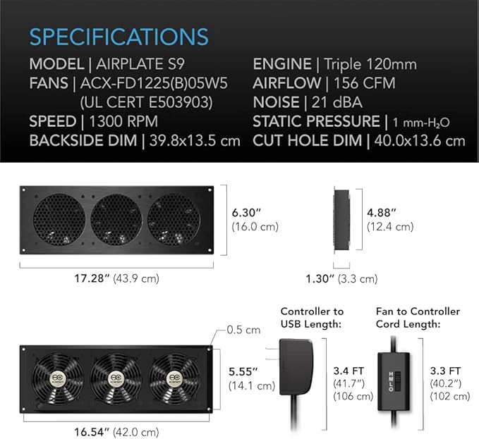 AC Infinity AIRPLATE S9, Quiet Cooling Fan System 18" - Image 6