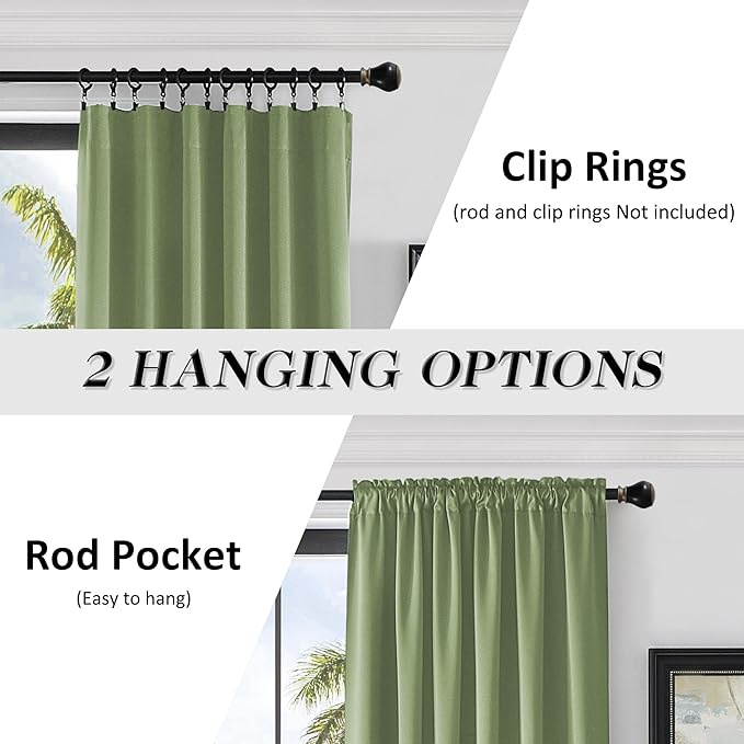 DONREN Sage Green Curtains 96 Inch Length Thermal Insulated Room Darkening - Image 2