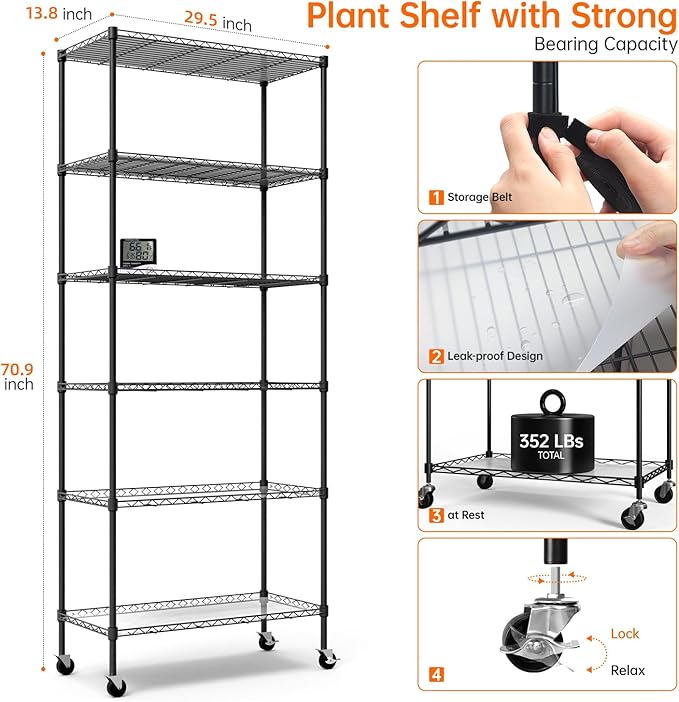 Bstrip Indoor Greenhouse with Grow Light, DIY Plant Shelf with Cover, 6 Tier - Image 8