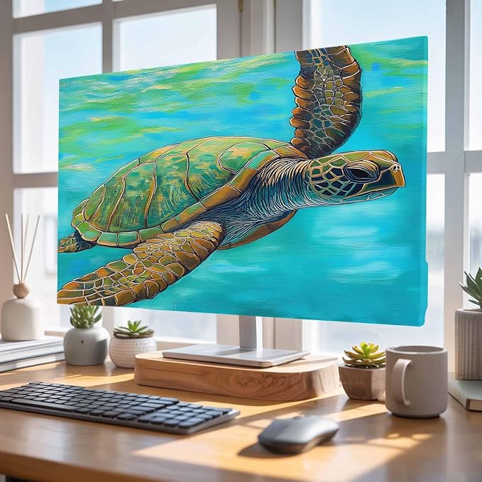 Sea Turtle Summer Ocean Teal Gradient Indoor TV Cover, Elastic TV Screen by Unknown