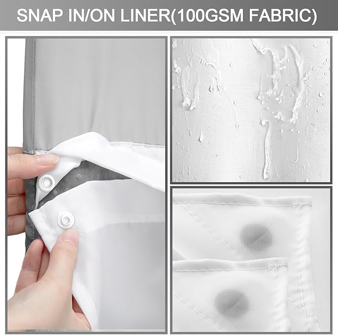 Grey Shower Curtain and Liner Set, 230GSM Waffle Weave Textured Heavy Duty - Image 4