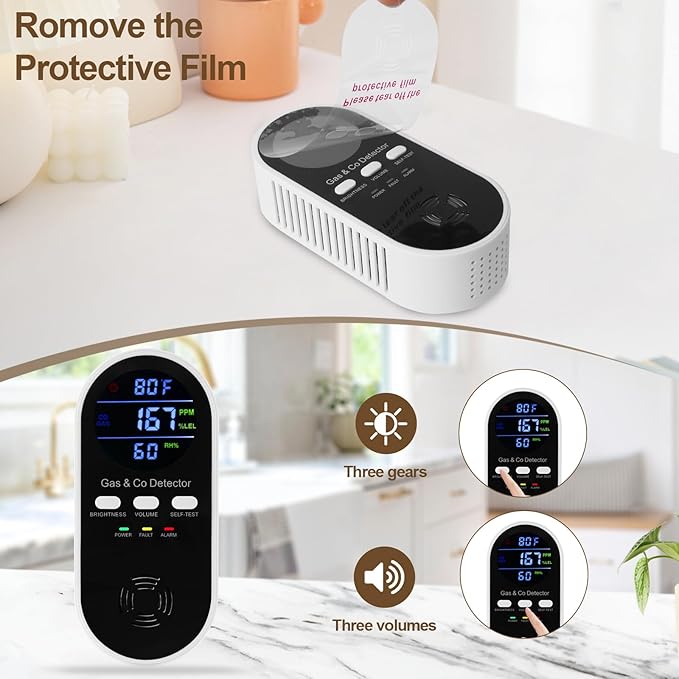 3 Packs 5-in-1 Combination Gas &Carbon Monoxide Detector, Plug-in Explosive Gas - Image 8