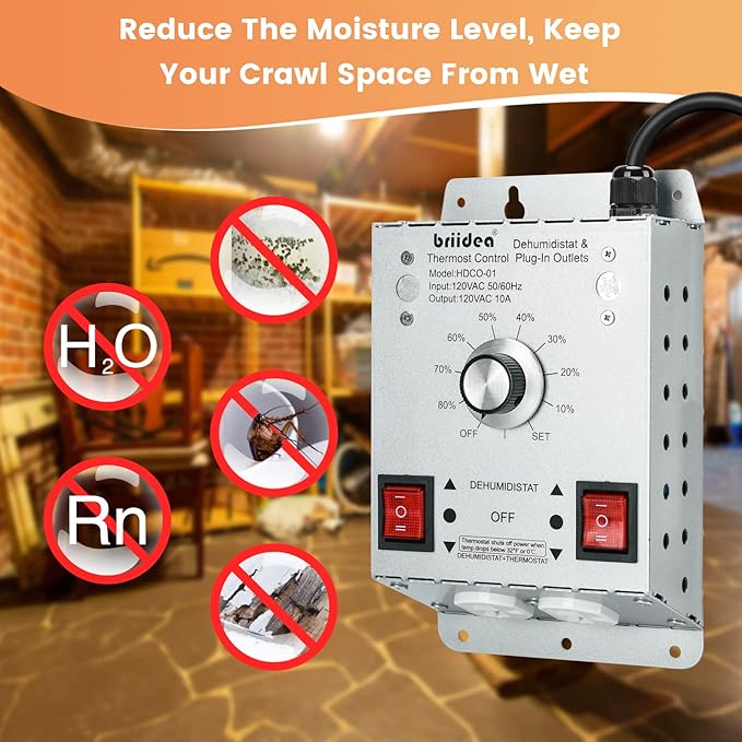 Crawl Space Humidistat Controller, Briidea Dehumidistat and Thermostat Control - Image 2