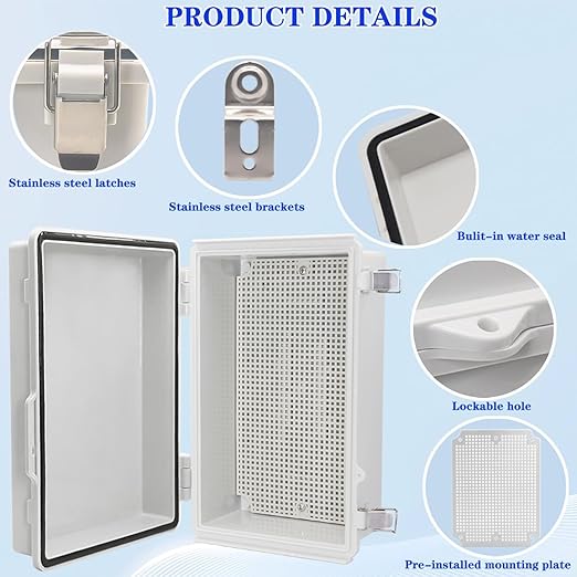 Waterproof Electrical Box, IP67 Junction Box Stainless Steel Latch Hinged Grey - Image 3